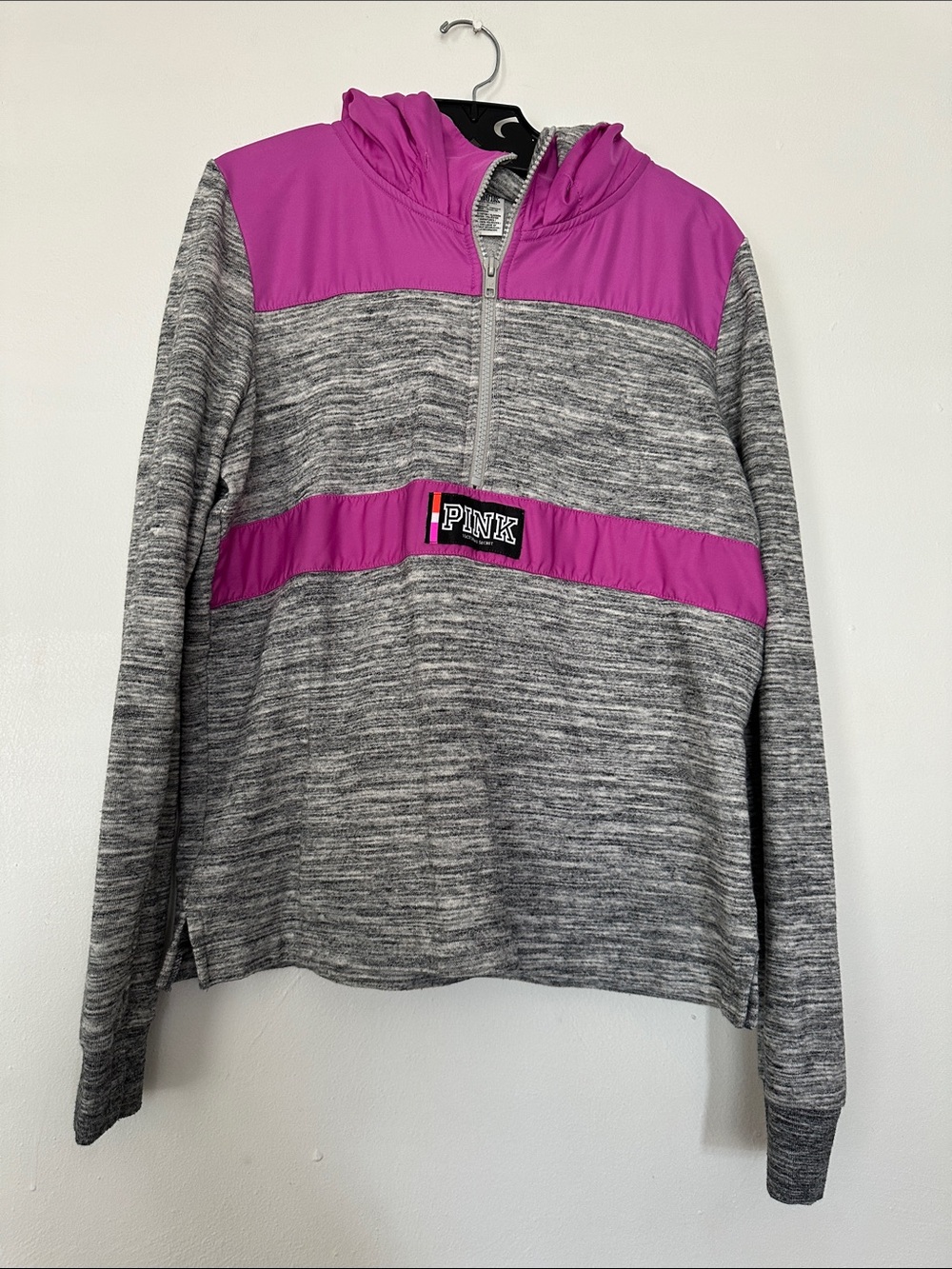 PINK Victoria's Secret Gray & Magenta Hooded Half-Zip Pullover Jacket